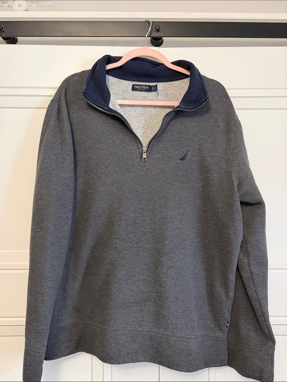 Nautica Men’s Gray Quarter-Zip Sweater with Navy Collar